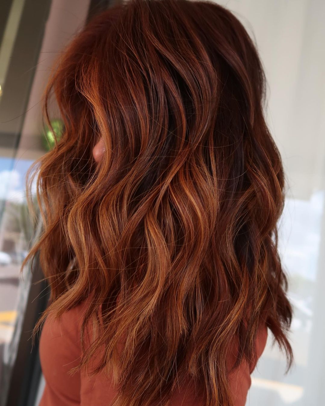 Rich Copper Brown Balayage Hair Color for Fall