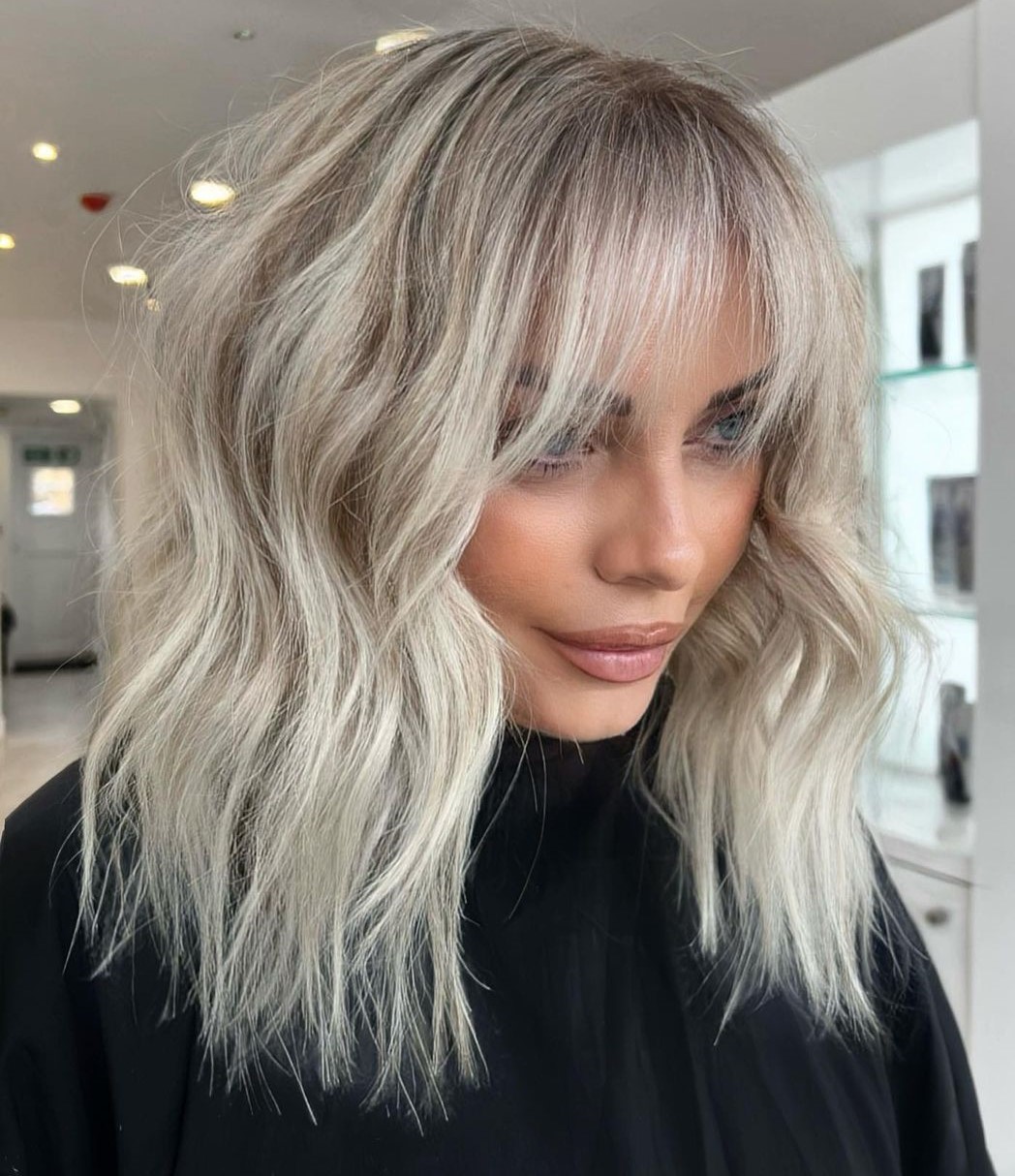 Ash Blonde Lob with Wispy Bangs