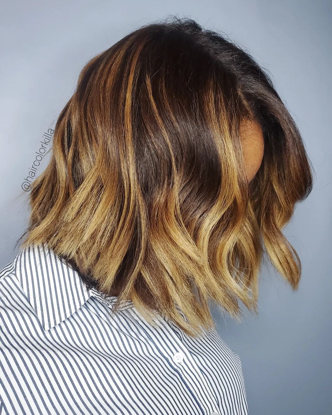 African American Brown Bob with Blonde Highlights