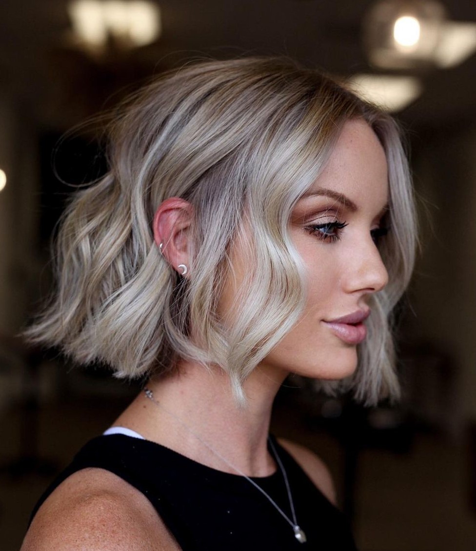 Blunt Ash Blonde Bob with Messy Waves