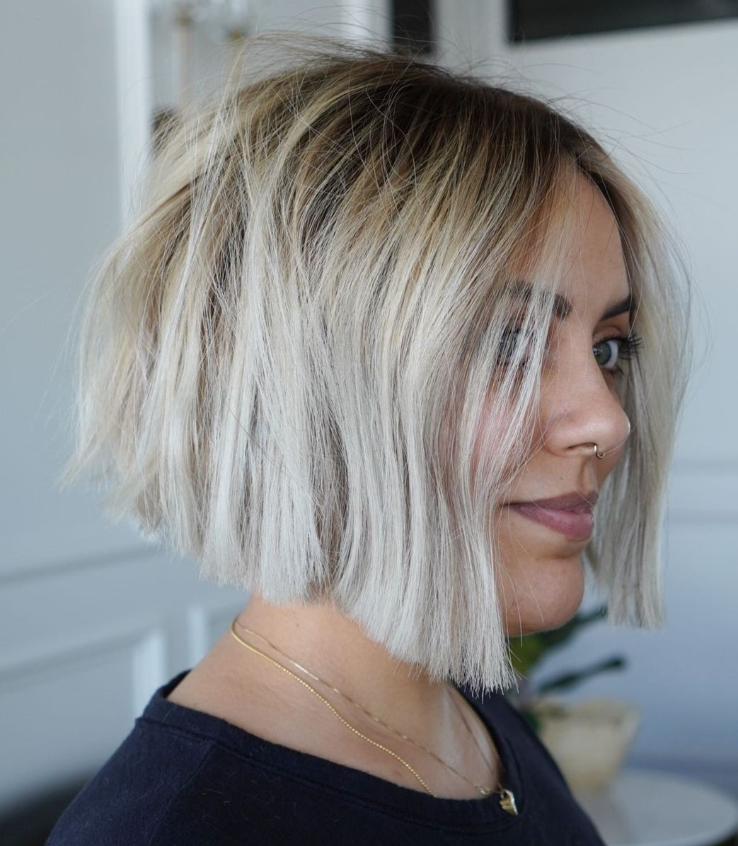 Short Hair Edgy White Blonde Root Fade