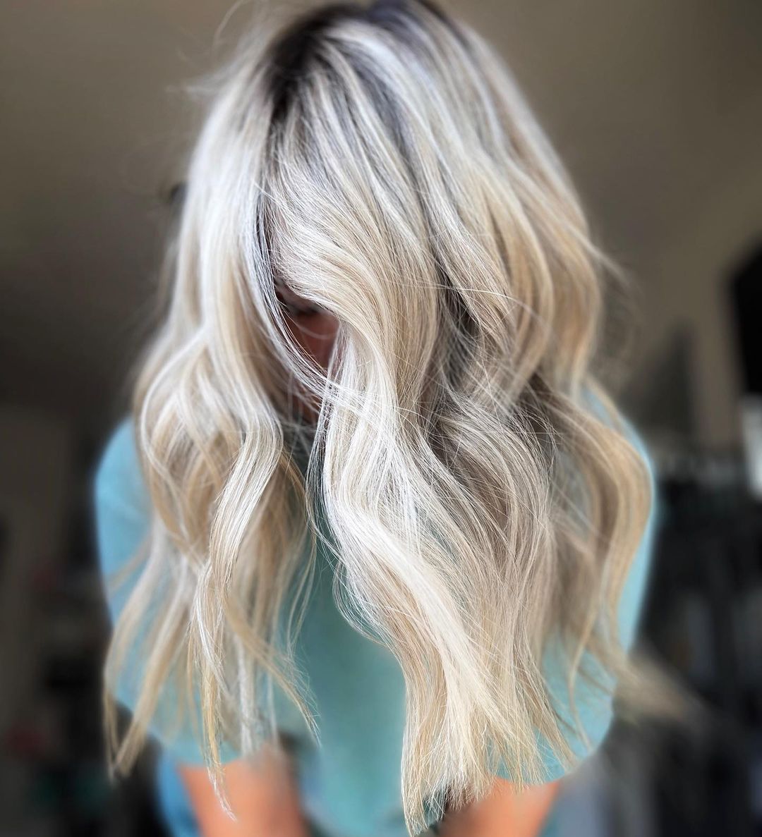 Long Ash Blonde Look with White Money Piece