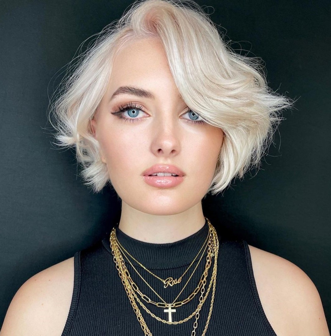 Blonde Bob Crop with Swoopy Bangs