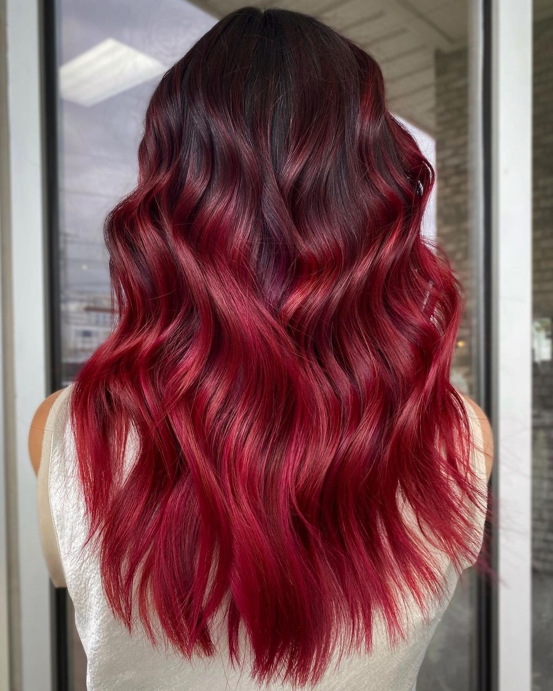 Burgundy and Scarlet Balayage Hair Color