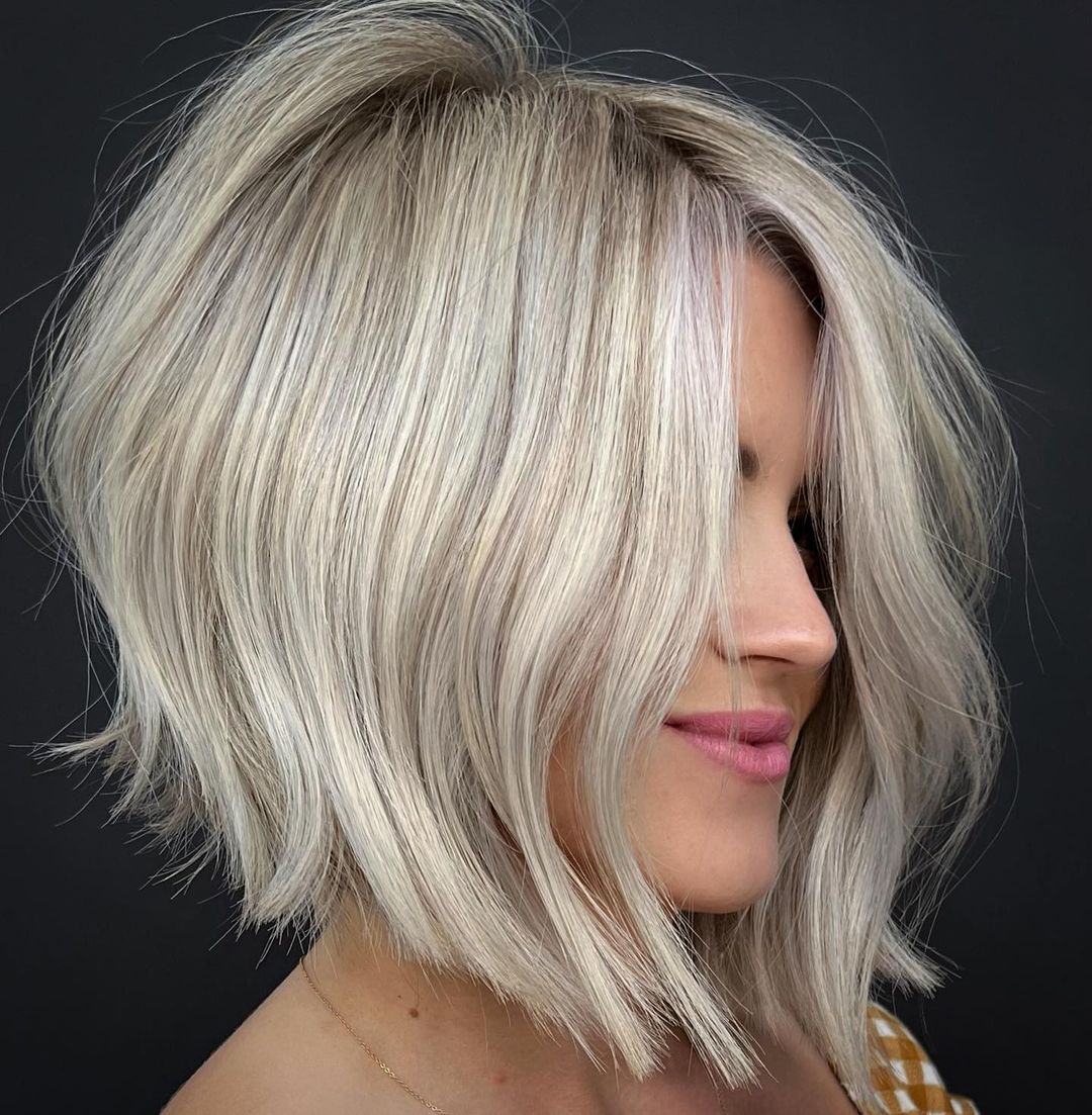 Shaggy Inverted Silver Blonde Bob